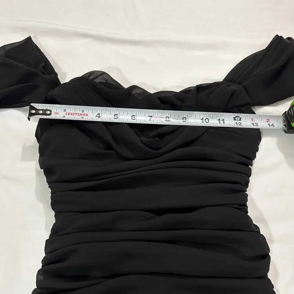 House of CB Womens Small Black Carlotta Dress Ruched Bodycon Off the Shoulder